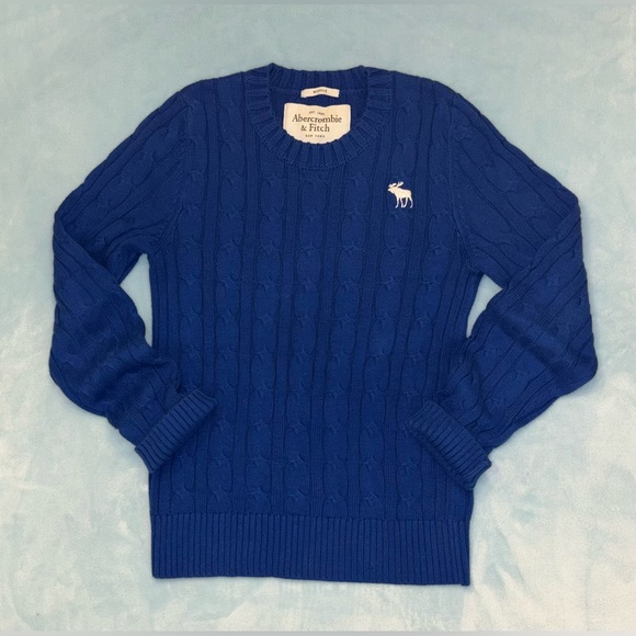 Abercrombie & Fitch Muscle Cable Knit Athletic Vintage Crewneck Sweater - Picture 2 of 3